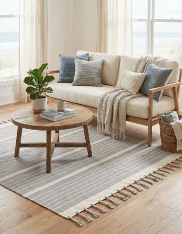 Gray and White Hand Woven Chindi Cotton Square Rug