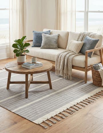 Gray and White Hand Woven Chindi Cotton Square Rug