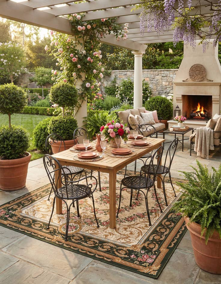 Detail image of 7' 10 x 7' 10  Washable Traditional Indoor / Outdoor Square Rug