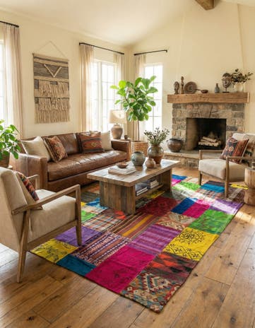 6' 6 x 9' 6 Hand Woven Kilim Patchwork Wool Rug