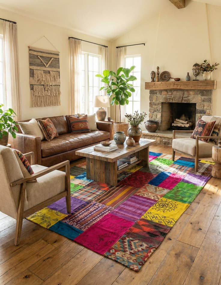 Detail image of 6' 6 x 9' 6  Hand Woven Kilim Patchwork Wool Rug