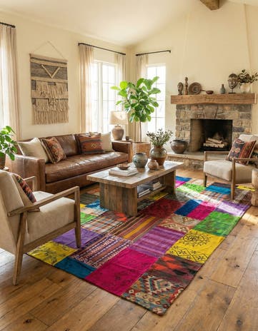 6' 6 x 9' 6 Hand Woven Kilim Patchwork Wool Rug