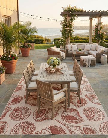 Ivory Rust Red Easy-Clean Coastal Indoor / Outdoor Rug