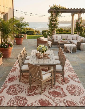 Ivory Rust Red Easy-Clean Coastal Indoor / Outdoor Rug