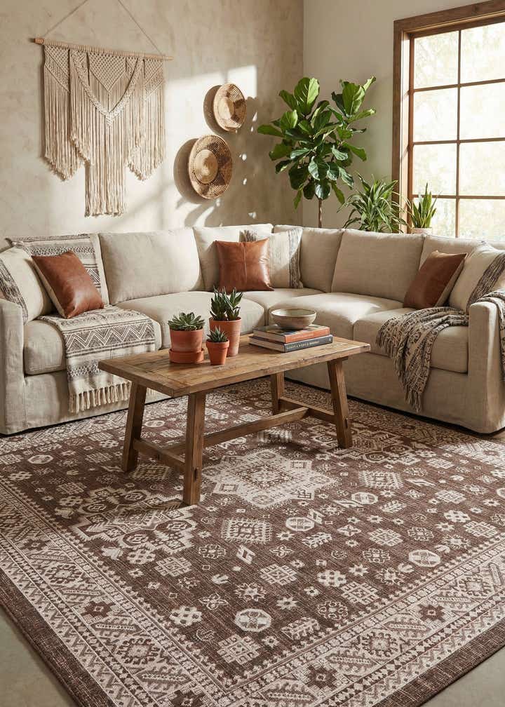 10' x 10' Easy-Clean Aztec Indoor / Outdoor Square Rug