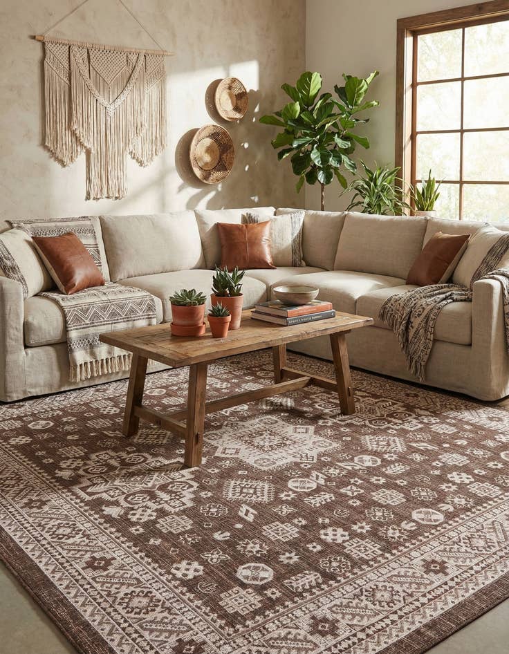 Detail image of 10' x 10' Easy-Clean Aztec Indoor / Outdoor Square Rug