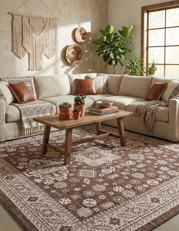 Brown Easy-Clean Aztec Indoor / Outdoor Square Rug