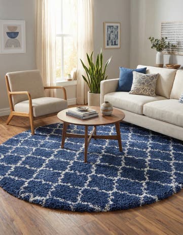 Navy Blue Moroccan Shag Round Rug