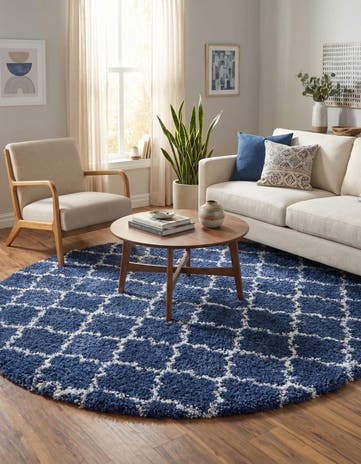Navy Blue Moroccan Shag Round Rug