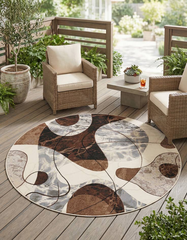 Detail image of 8' x 8'  Washable Modern Indoor / Outdoor Round Rug