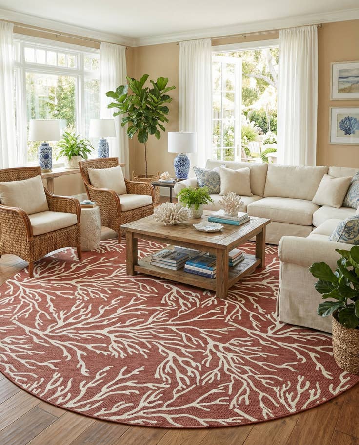 Detail image of 12' x 12' Easy-Clean Coastal Indoor / Outdoor Round Rug