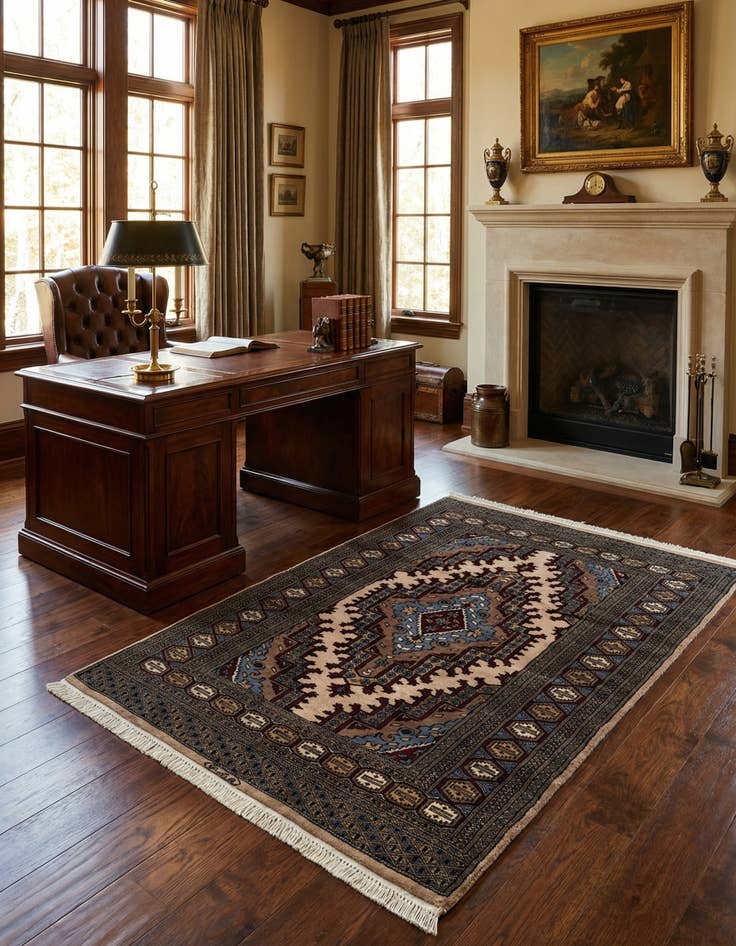 Detail image of  4' 3 x 6' 3  Hand Knotted Bokhara Oriental Wool Rug