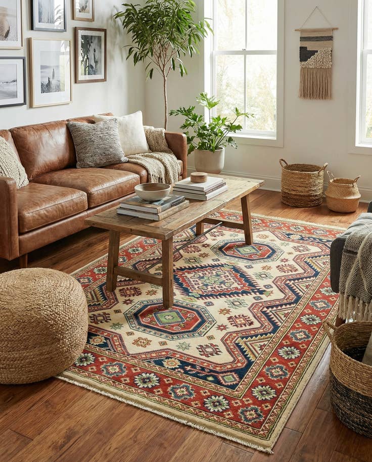 Detail image of 4' 1 x 5' 9 Hand Knotted Kazak Rug
