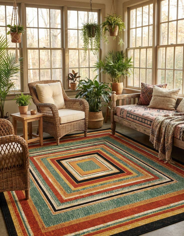 Detail image of 10' x 10' Easy-Clean Modern Indoor / Outdoor Square Rug
