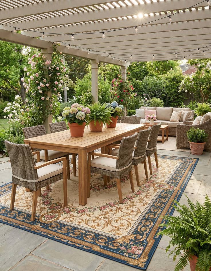 Detail image of 10' x 14'  Washable Traditional Indoor / Outdoor Rug