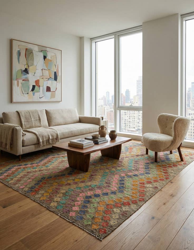 Detail image of 7' x 8'  Hand Woven Kilim Modern Wool Square Rug