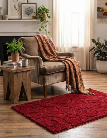 Red Botanical Shag Rug