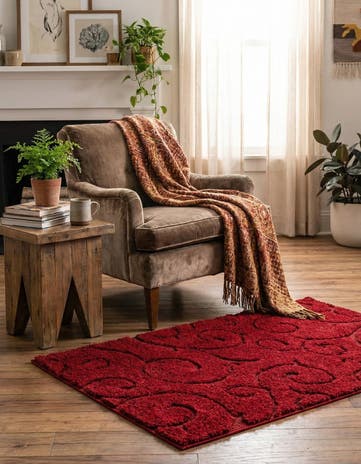 Red Botanical Shag Rug