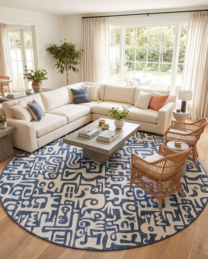 12' x 12' Easy-Clean Modern Indoor / Outdoor Round Rug