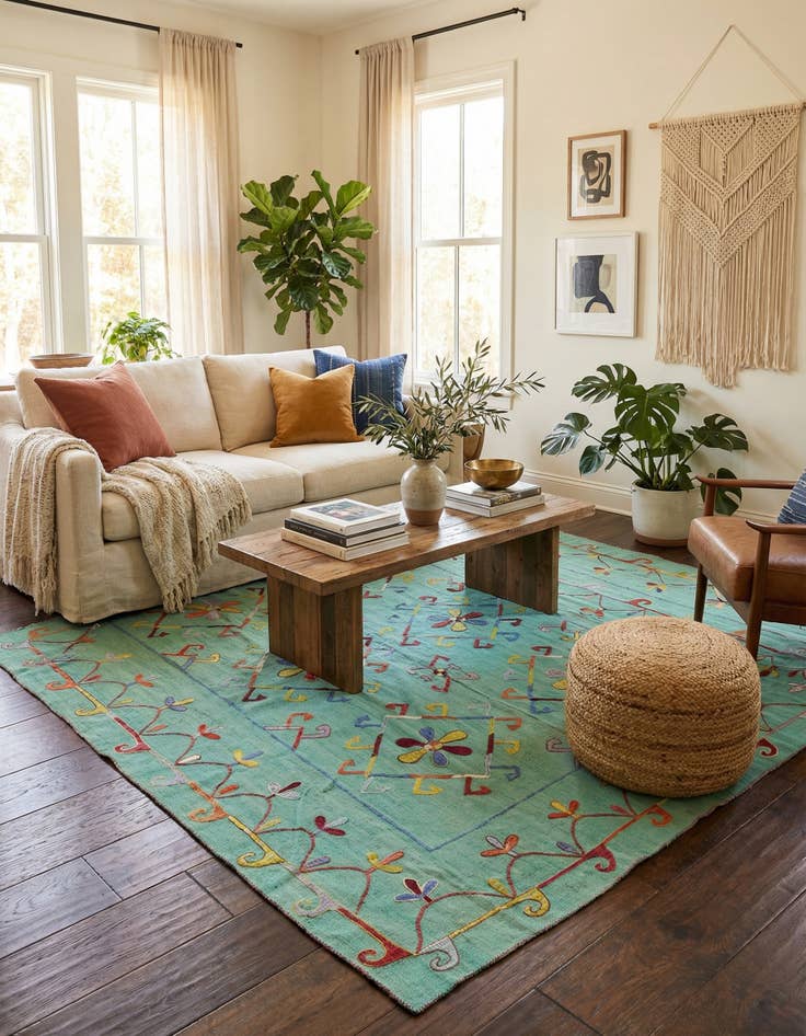 Detail image of 7' x 9'  Hand Woven Kilim Suzani Wool Rug