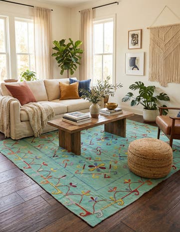 7' x 9' Hand Woven Kilim Suzani Wool Rug