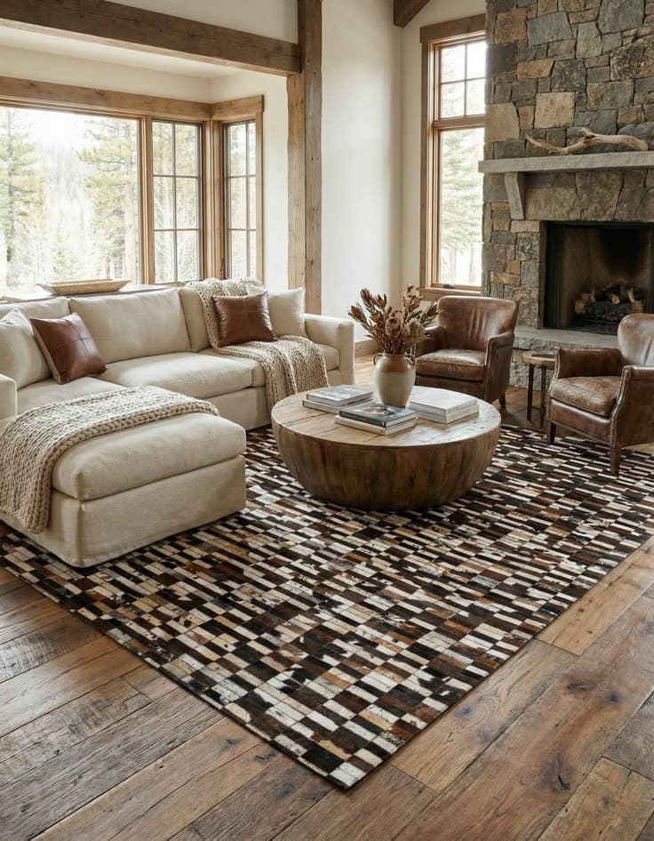 Detail image of  5' 2 x 7' 11 Cowhide - Patchwork Rug