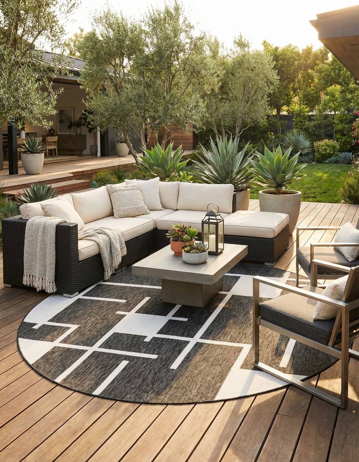 Detail image of 12' x 12'  Washable Modern Indoor / Outdoor Round Rug