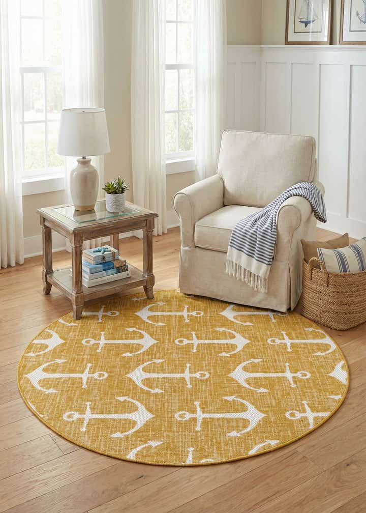 5' 3 x 5' 3 Easy-Clean Coastal Indoor / Outdoor Round Rug