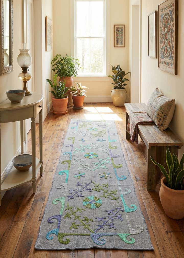 2' 2 x 7' 9 Hand Woven Kilim Suzani Wool Runner Rug