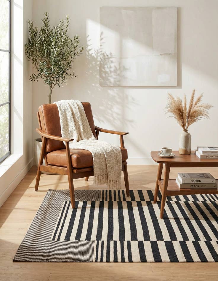 Detail image of 4' 2 x 5' 10  Hand Woven Kilim Modern Wool Rug