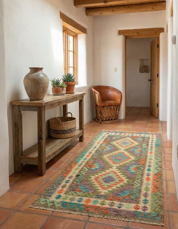 3' 1 x 6' 6 Hand Woven Kilim Maymana Wool Runner Rug