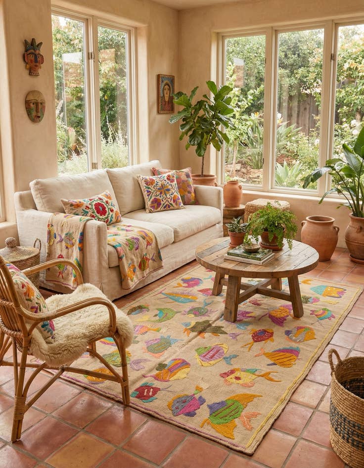 Detail image of 3' 5 x 4' 8  Hand Woven Kilim Suzani Wool Rug