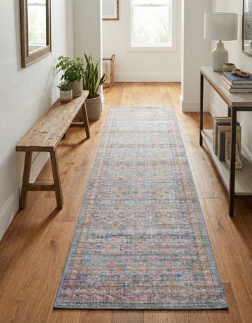 Antique Blue Washable Nostalgia Runner Rug