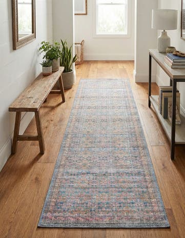 Antique Blue Washable Nostalgia Runner Rug