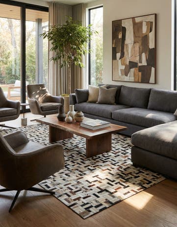5' 2 x 8' Cowhide Leather Rug