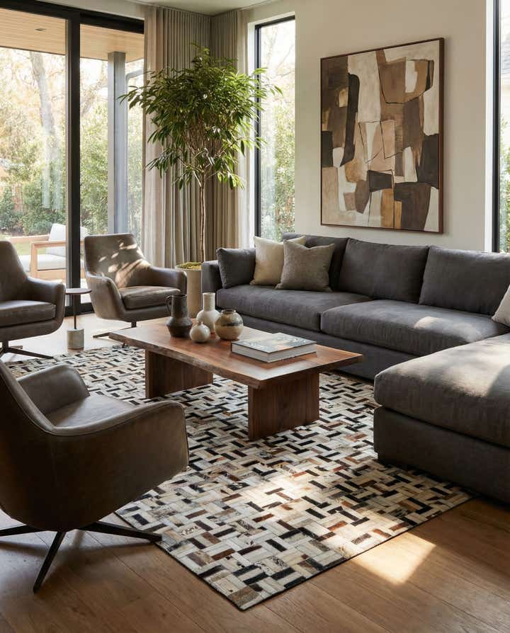 5' 2 x 8' Cowhide Leather Rug