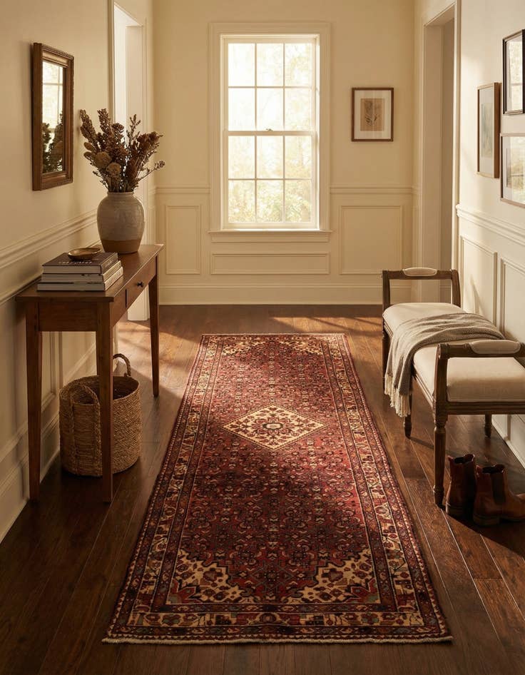 Detail image of 3' 6 x 10'  Hand Knotted Hossainabad Persian Wool Runner Rug