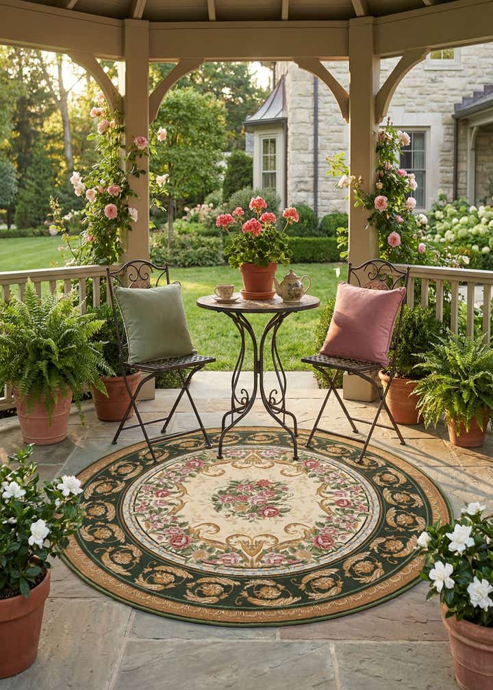 5' x 5' Easy-Clean Traditional Indoor / Outdoor Round Rug