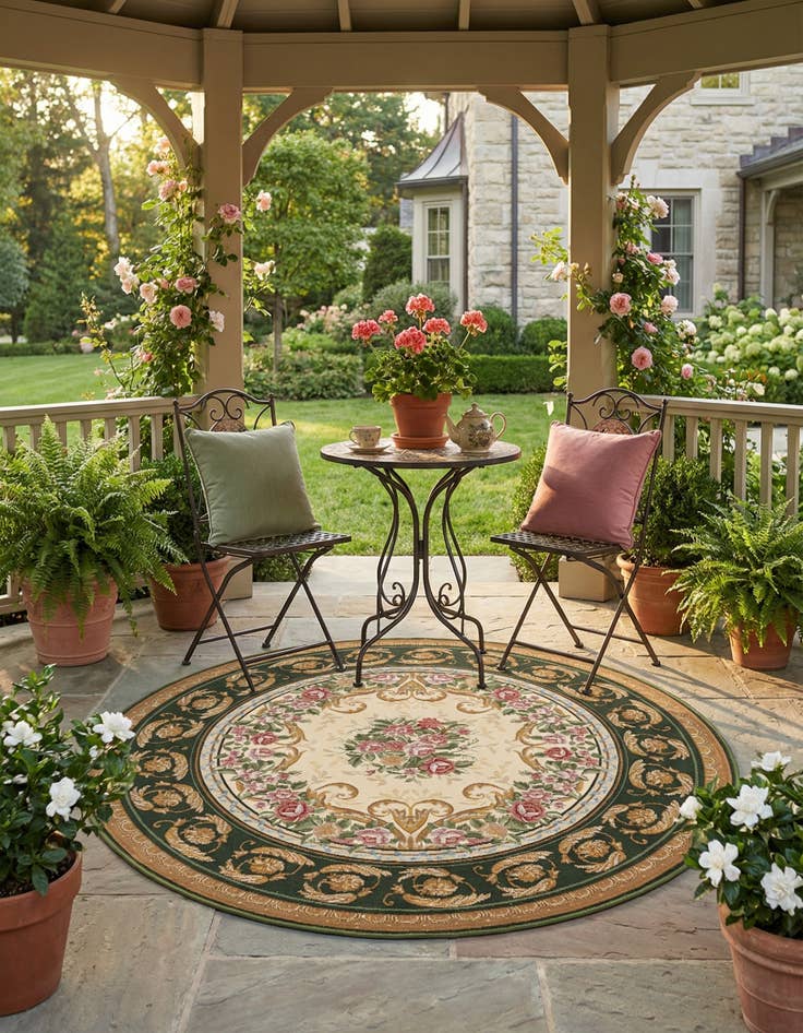 Detail image of 5' x 5'  Washable Traditional Indoor / Outdoor Round Rug