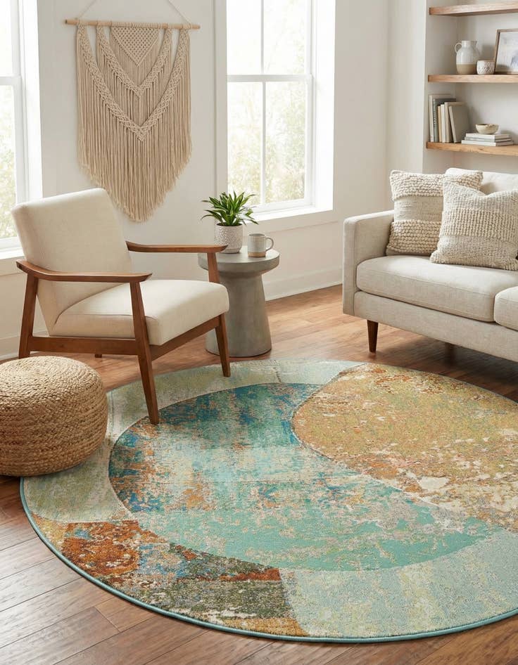 Detail image of  5' 3 x 5' 3  Washable Modern Indoor / Outdoor Round Rug