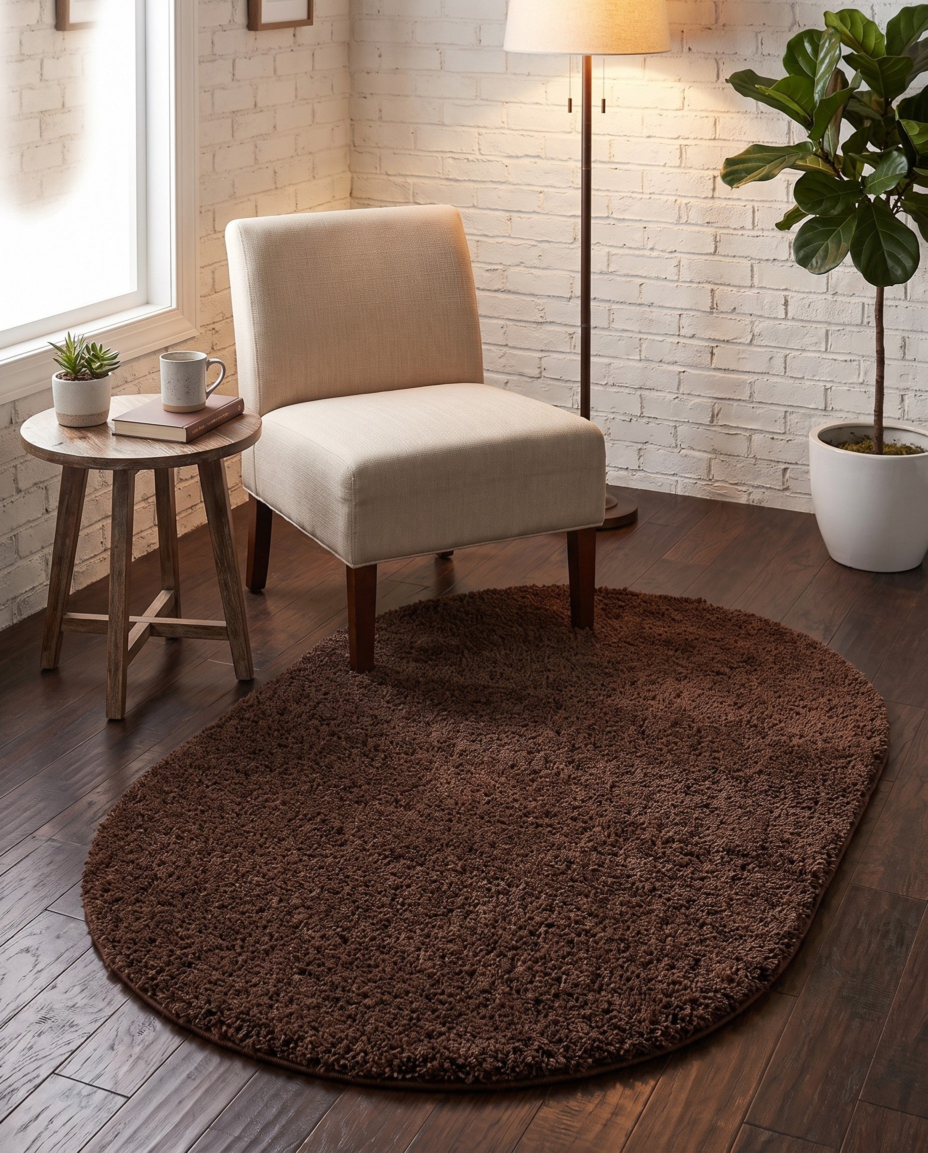 3' x 5' 3 Solid Shag Oval Rug