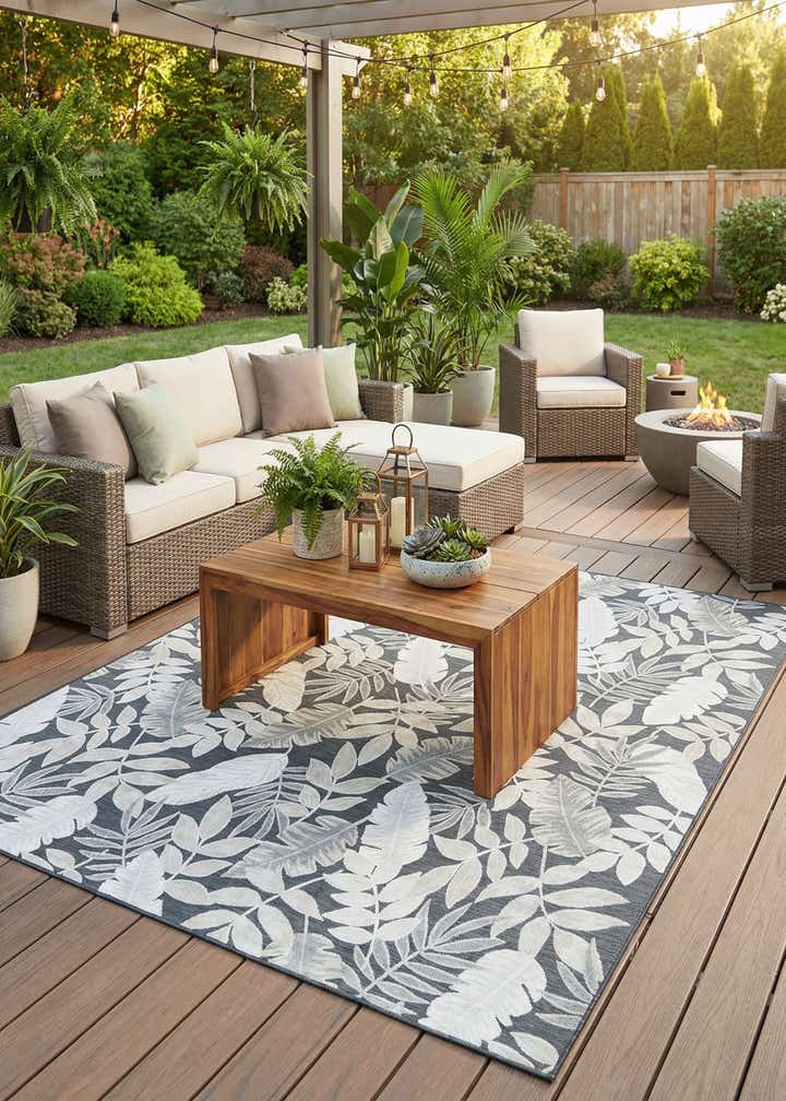 9' 9 x 12' Easy-Clean Botanical Indoor / Outdoor Rug