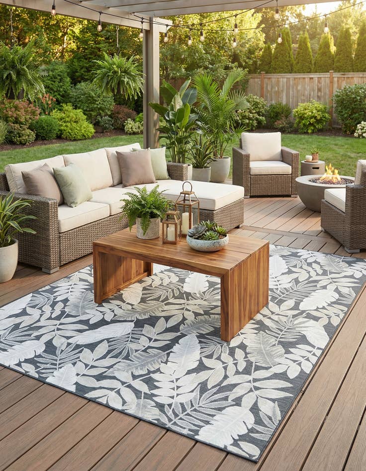 Detail image of 9' 9 x 12' Easy-Clean Botanical Indoor / Outdoor Rug