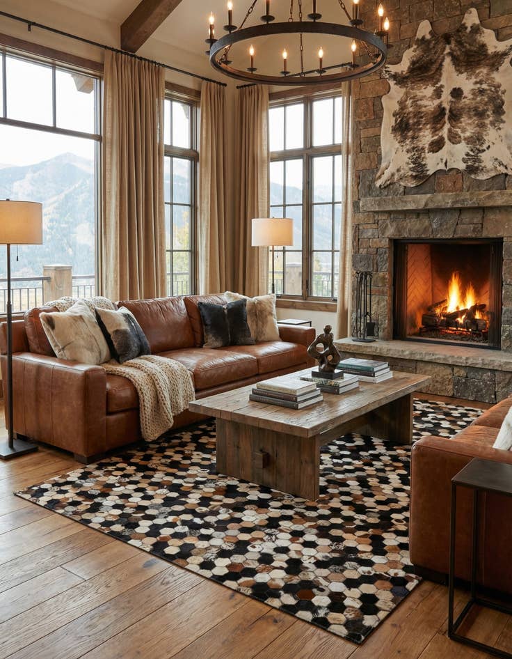 Detail image of  5' 1 x 8' Cowhide - Patchwork Rug