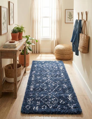 Navy Blue Moroccan Shag Runner Rug