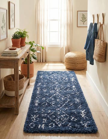 Navy Blue Moroccan Shag Runner Rug