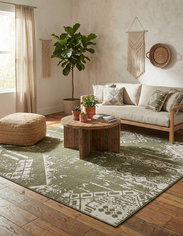 Detail image of  13' x 13'  Washable Bohemian Indoor / Outdoor Square Rug