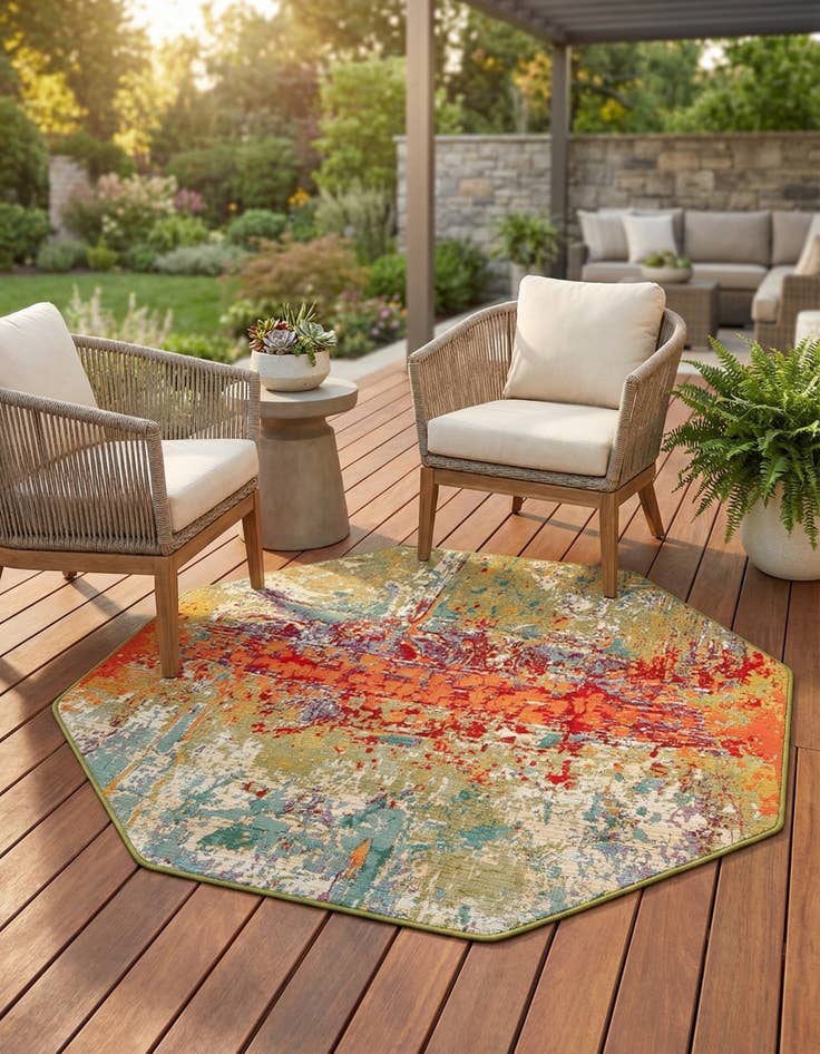 Detail image of  4' x 4'  Washable Modern Indoor / Outdoor Octagon Rug