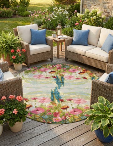 8' x 8' Easy-Clean Botanical Indoor / Outdoor Round Rug