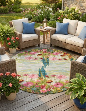 8' x 8' Easy-Clean Botanical Indoor / Outdoor Round Rug